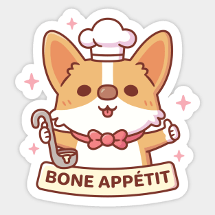 Cute Corgi Chef Bone Appétit Funny Pun Sticker